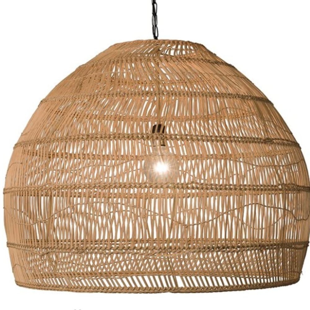 NEW Open Weave Cane Rib Bell Hanging Ceiling Lamp, One Size, Wheat